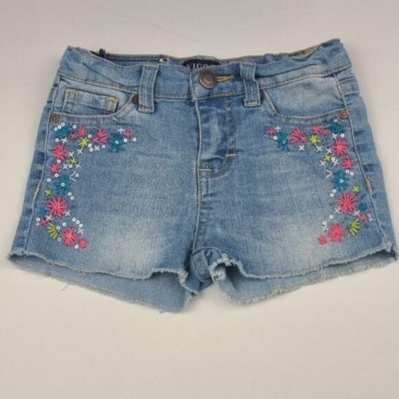 Vigoss Embroidered Floral Toddler Girls Adjustable Waist Shorts Jean Sz 4T - Picture 2 of 8